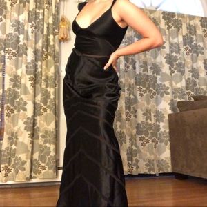 Black Silk Gown w/ Mesh Paneling